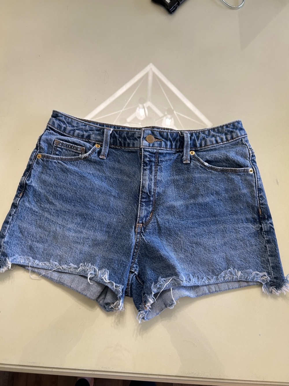 High-Rise Blue Denim Frayed Hem Women's Jean Shorts by Universal Threads